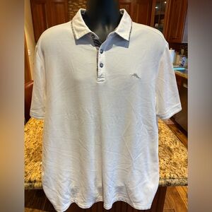 Tommy Bahama men’s “Aloha”‎ polo. Sharp white w/contrast collar & logo. XL